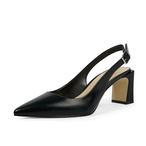 Image of QIY Womens Pumps Chunky Heel Pointed Toe Slingback Heels for Women