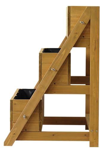 Image of VegTrug 3-Tier Herb Planter Wood Raised Garden Bed Planter Kit for Plants, Herbs, Vegetables, Flowers I Outdoor /Indoor Gardening I 3-Level Tiered Vertical Garden Planters - W80cm x D54cm x H78cm