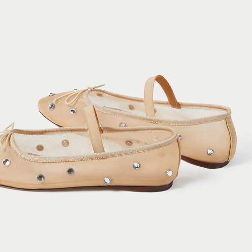 olomisa Mesh Ballet Flats for Women Crystal Embellished Flats Rhinestone Ballerina Flats Snip Toe Stretch Band Shoes Mary Jane Flats4