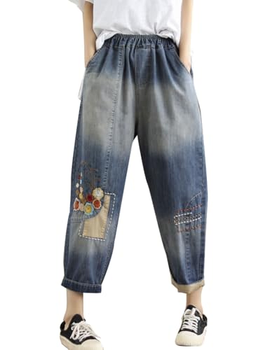 Jean déchiré à patch imprimé résolvant le problème de taille trop large