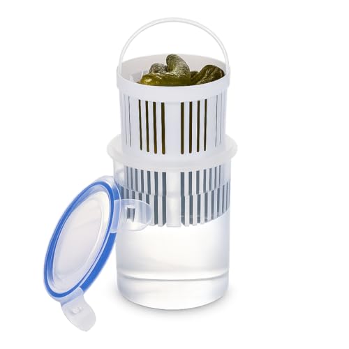 monTTese Bote aceitunas con escurridor, Tarro encurtidos con colador extraíble, Bote para las olivas y escurridor de encurtidos hermético para cocina, recipiente pepinillos