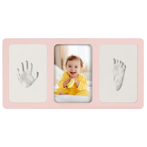 Image of Calenzana Pink Baby Hand and Footprint Kit, 4x6 Baby Keepsake Nursery Picture Frame Handprint Kit, Gifts for Newborn Girls Boys New Mom