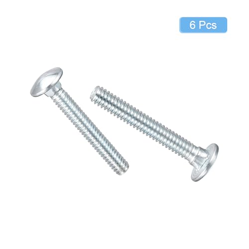 Image of uxcell 1 /4-20x20x2 Carriage Bolt, 6pcs Round Head Square Neck Screws, Carbon Steel Zinc Plated, Fully Threaded, Silver