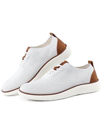 Vilocy Men's Dress Sneakers Oxfords Casual Business Shoes Lace Up Lightweight Walking Knit Mesh Fashion Sneakers White,Us10 Eu43 #TOP2