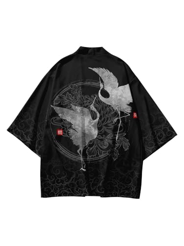 Image of DOVWOER Women's and Men Cardigan Jackets Japanese Kimono Casual Open Front Lightweight Coat