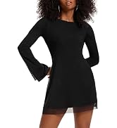 Topcloset Womens Bodice Dress Long Sleeve Dress Backless Flare Mini Dresses Going Out Party Club ...
