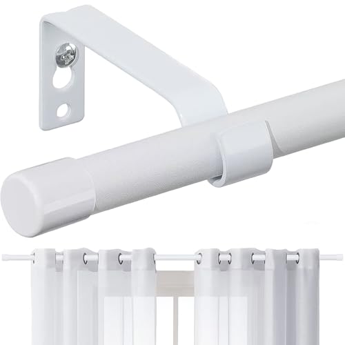 Blanco Mate Barra de Cortina Extensible con Soportes y 16 mm de Diámetro, Barra de Cortina Juego Ajustable de Herrajes de Acero Inoxidable Decorativa para Dormitorio/76-116cm