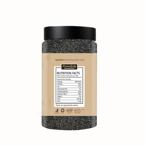 Image of BOKF Basil Seeds (Sabja) + Chia Seeds Combo Pack | Raw Superfoods | Rich in Fiber, Omega-3 & Protein | Ideal for Weight Management, Detox Drinks 300g