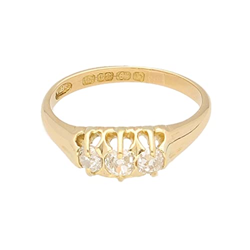 Image of Women's 18Carat Yellow Gold 0.66ct Old/Rose Cut Diamond Three-Stone (Size L 1/2) | Luxury Ladies Ring