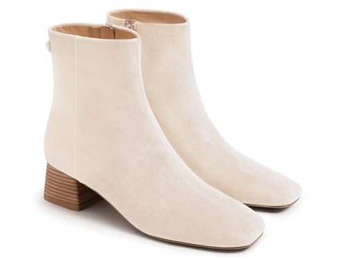 Coutgo Womens Ankle Boots Chunky Low Heel Square Toe Booties Side...