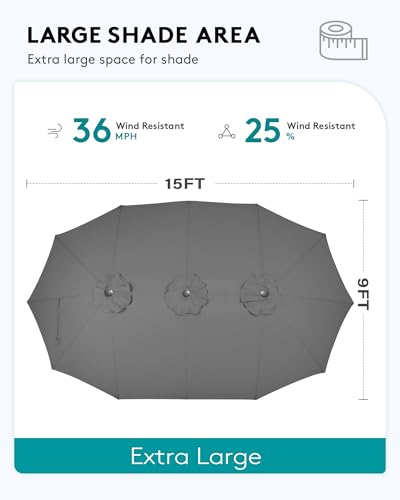 Image of SERWALL 8-Pc HDPE Dining Set, 1 Table, 1 Umbrella & 6 Chairs, Black | Patio Dining Set with Umbrella, 67 inchRectangular Table & 6 Chairs & 15FT Umbrella, All Weather Dining Furniture