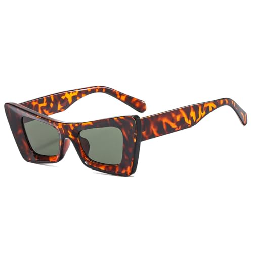 Lunettes de soleil oeil de chat tendance nuances rétro jaune rouge et motif léopard vert foncé