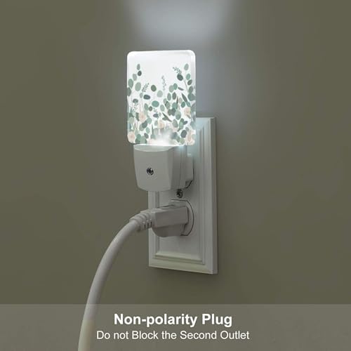 Image of Eucalyptus Branches and Roses Night Light,Plug-in Nightlights Auto Sensor Night Lamp Dusk to Dawn Lamp Home Decor for Nursery Children Girls Boys