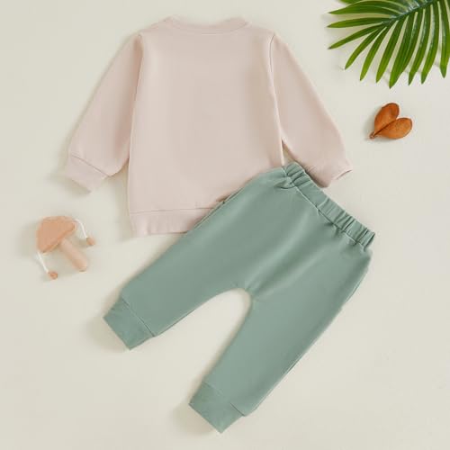 Carolilly Ensemble Animaux Bébé Garçon Costume Anniversaire Vêtement Nouveau-né 2pcs Sweat + Pantalon Tenue d'anniversaire pour Automne Hiver (Beige Thème Jungle Safari, 6-12 Mois)