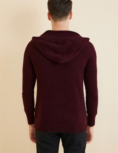 Men's Knit Hoodie Sweater 100% Merino Wool Knit Hooded Sweater Fall Winter Warm Long Sleeve Pullover4