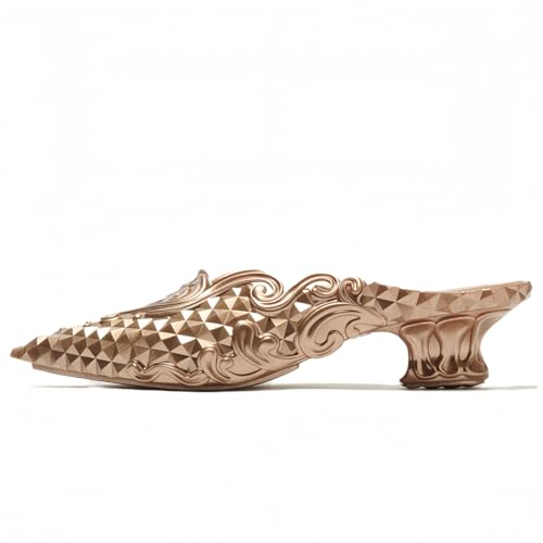 Jelly Sandals for Women Carved Clear Pointed Toe Jelly Mules Sculpted Kitten Heel Slip on Sandals Fashion Summer Stylish Shoes