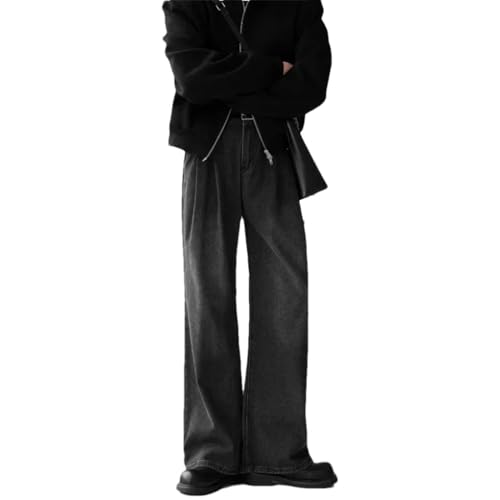 Men's Denim Pants Vintage Korean Straight Loose Wide Leg Casual Jeans