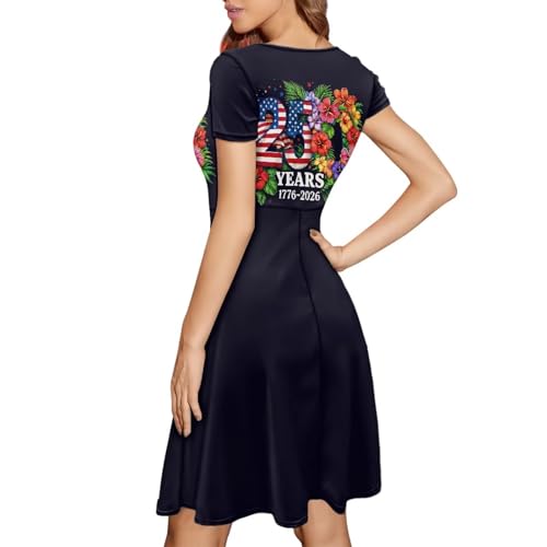 Image of AFPANQZ Womens Casual Summer Lightweight Vintage Dress Short Sleeve Midi Dress Knee-Long Luxury Formal Dress