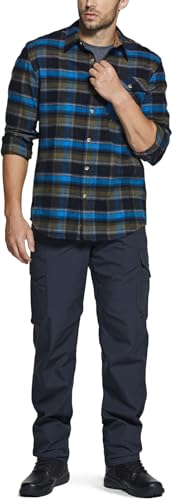 CQR Men's 100% All Cotton Button Down Flannel Shirts, Long Sleeve Brushed Warm Soft Casual Outdoor Plaid Shirt, Plaid River, Medium