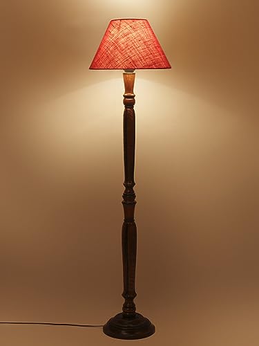 Image of Devansh Pink Jute Conical Wooden Floor lamp -25