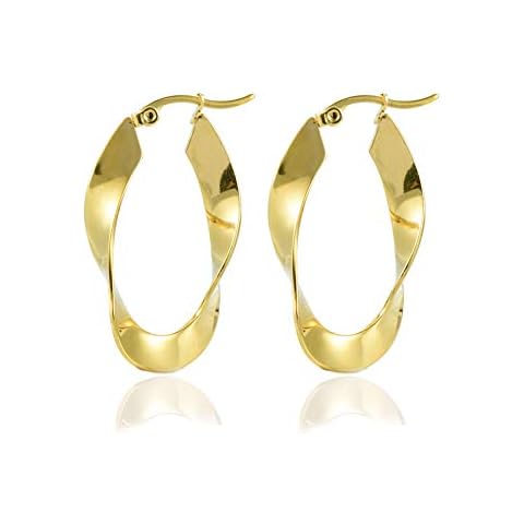 Yumay 9ct Yellow Gold Hoop Earrings for Womens,35X20MM Twisted Earrings for Girls Cover