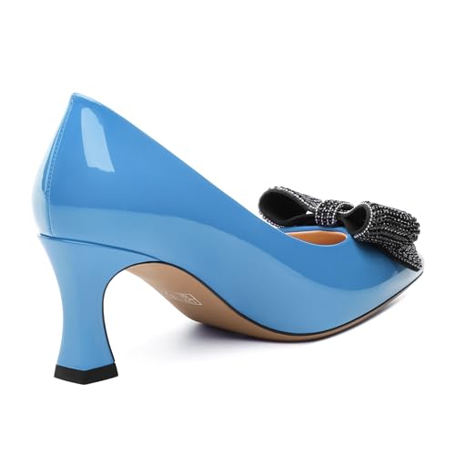 Image of Heels for Women Closed Patent Pointed Toe Bow Pumps Slip on Kitten Low Heels Wedding Party Dress Office Shoes 2.5Inch