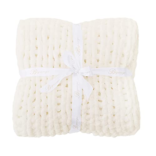 Chunky Knit Blanket Throw 40X40, Soft Chenille Knitted Throw Blanket, Small Throw Blanket Chunky Yarn, Thick Cable Knit Throw, Cute Rope Knot Throw Blankets For Couch Bed Sofa (Ivory) #TOP7