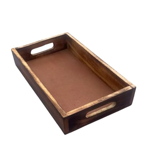 Image of Wooden Rectangular Serving Tray For Decoration And Dining Table, Food, Coffee And Tea|Tray With Handle For Home & Kitchen, Dinning Table Accessories|Multipurpose Use 12 X 6 X 2 Inch