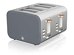 Swan ST14620GRYN Nordic 4 Slice Toaster with 6 Browning Levels, Defrost/Reheat/Cancel, Removable Crumb Trays, Cord Storage, 1500W, Grey