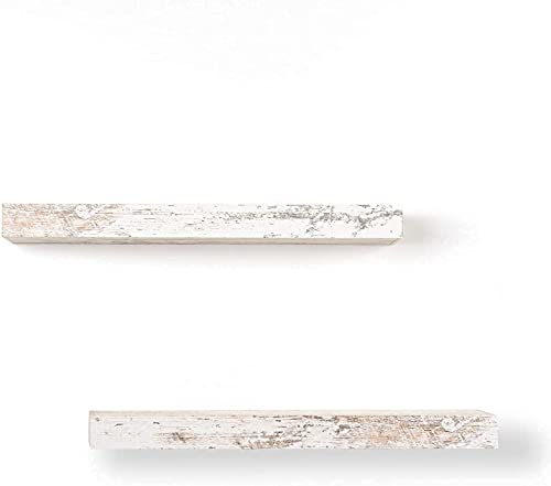 Scholartree Floating Shelves For Wall Mounted Set Of 2, Wood Shelf For Living Room, Bedroom Rustic White #TOP4