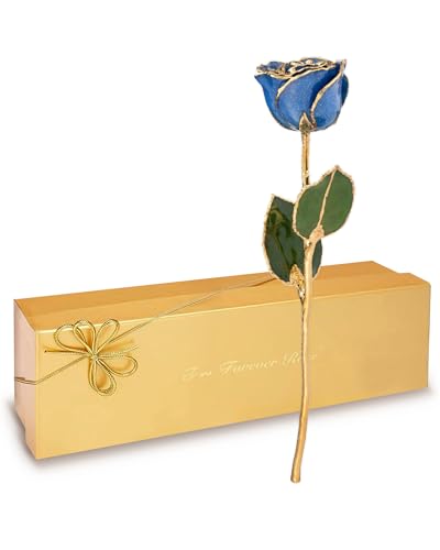 Image of Forever Rose Hand-Dipped in 24K Gold, Sapphire-Inspired September Birthstone with Sparkles, Real Rose in Luxury Gold Gift Box - Perfect Ready to Gift for September Birthday or Any Occasion