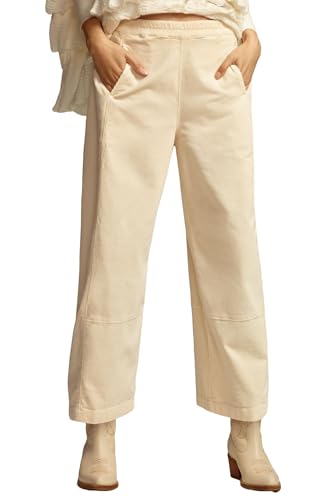 Women's Corduroy Pull-On Barrel Pants Wide Leg Elastic Waist Cord Pants High Rise Casual Trouser with Pockets