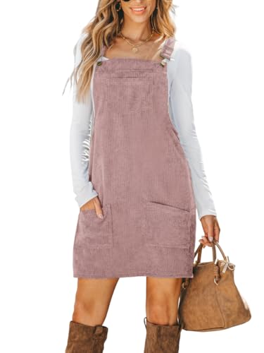 CUPSHE Damen Latzrock Quadratischer Ausschnitt Taschen Cord Latzkleid Overallkleid Freizeitkleider Corduroy Mini Overall Dress Helles Violett M