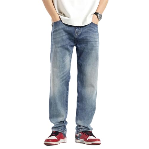 Men Spring Summer Baggy Jeans Straight Loose Lyocell Stretch Male Denim Wide Leg Pants
