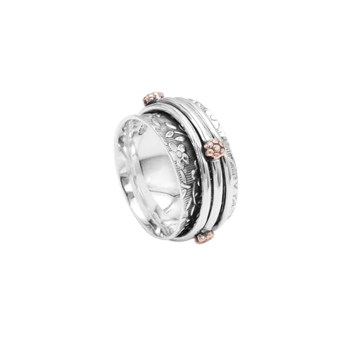 Bague anti-stress en argent 925 sterling ciselé motif floral chic taille 9.5