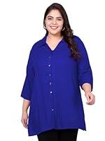 Indietoga Women's Plus Size Casual Rayon Longline Shirt Tops (P10001455_Blue Solid_6XL)