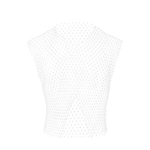 Camiseta corta de malla transparente con diamantes de imitación para hombre, camiseta sexy para rave, disfraz de festival de música, club, fiesta, Blanco, talla única