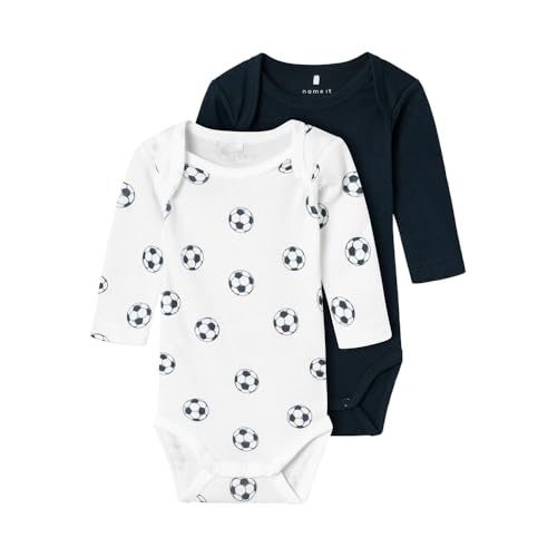 NAME IT Baby - Jungen Nbmbody 2p Ls Football Noos, Bright White, 98