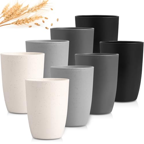 Plastic Reusable Cups 12 OZ - Unbreakable Drinking Cups Set Wheat Straw Cups, BPA Free & Dishwasher Safe Cups for Kitchen