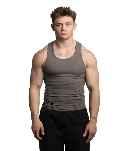 Ekkovision Beaters, Men's Tank Tops, Cotton Spandex Blend Tanks for Men, Comfortable, Durable & Stylish Ribbed Fabric, Ideal Fit for Gym or Casual Wear, Single Pack, Shadow, Large