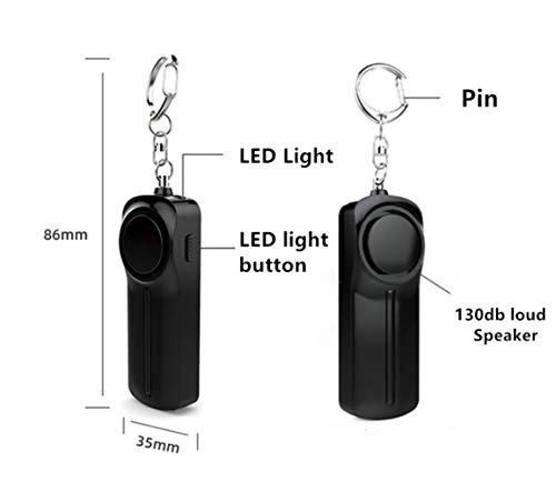 Personal Alarm Siren- 130 dB Loud Emergency Alarm Keychain with LED Light- Security Personal Protection Devices for Women Girls Kids and Elderly (Black)