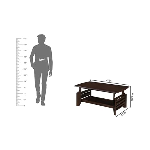 Image of Royaloak Muar Malaysian Wooden Coffee Table | Natural Finish | Elegant Beveled Top Design | Sturdy Wooden Legs| Solid Wood Veneer Top | Bottom Shelf | Coffee Table for Living Room | Coffee Table