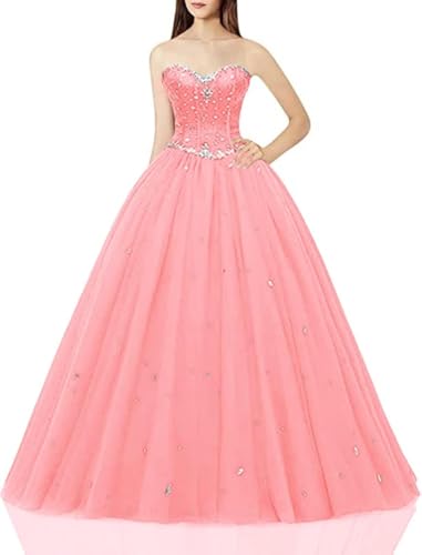 Image of Likedpage Women's Sweetheart Ball Gown Tulle Quinceanera Dresses Prom Dress