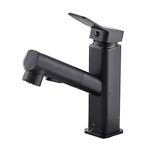 Robinets de lavabo de salle de bain mitigeur extractible noir avec levier chaud froid