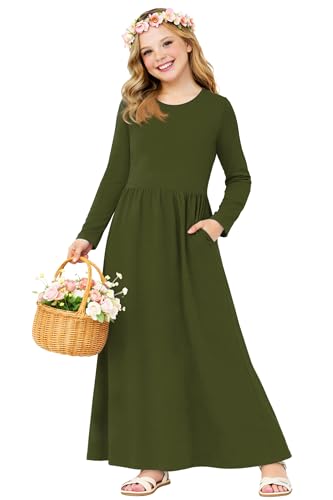 Image of Deerose Girls Maxi Dress Short Sleeve Casual Long Dresses with Pockets 5-14 Years