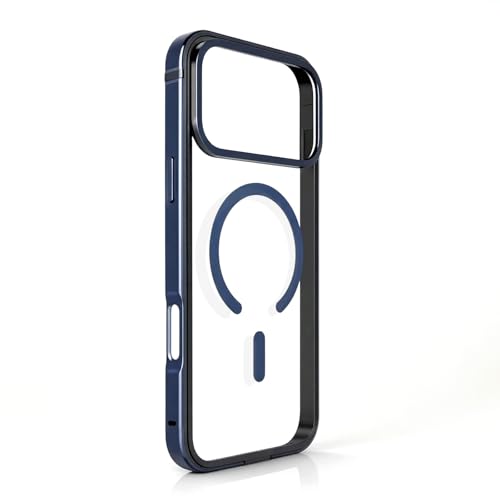 Coque iPhone 16 Pro antichoc bleu marine protection magnétique transparente avec cadre métal