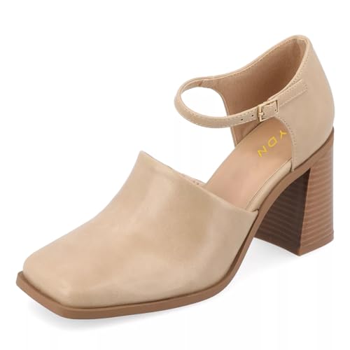 YDN Women Ankle Strap Pumps Buckle D’Orsay Chunky High Heels Square Toe Shoes Party Dating Prom Size 4-16 US