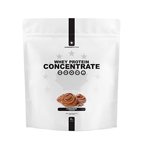 Canadian Protein Whey Concentrate 24g of Protein | 2 kg of Cinnabun Flavored Low Carb Keto Friendly Workout Recovery Drink | Protein Powder Rich in BCAA Amino Acids