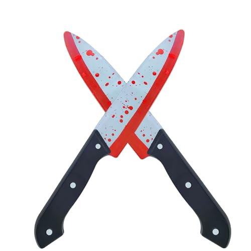 2pcs coltelli in plastica per Halloween,Coltelli di Plastica con Sangue,sanguinoso arma Spaventosi e Travestimenti di Halloween Adulti e Bambini Accessori Scenico