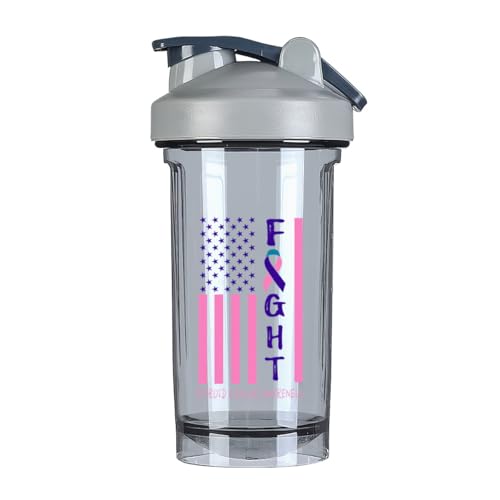 Breast Cancer Warrior Support Squad Thyroid Cancer Awareness 18 Ounce Shaker Cup,Fashion Theme Pattern Shaker Bottle Leak-proof Workout Shake Bottles 500ML/18 oz Perfect for Pre Workout